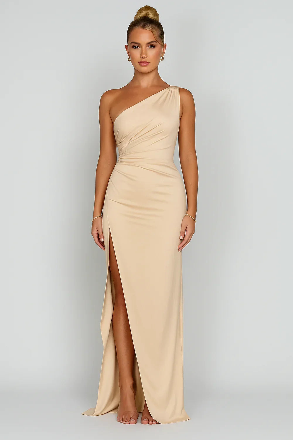 Dame Satin Enkeltskulder Maxikjole - Beige - Dress - {{ product_tags }