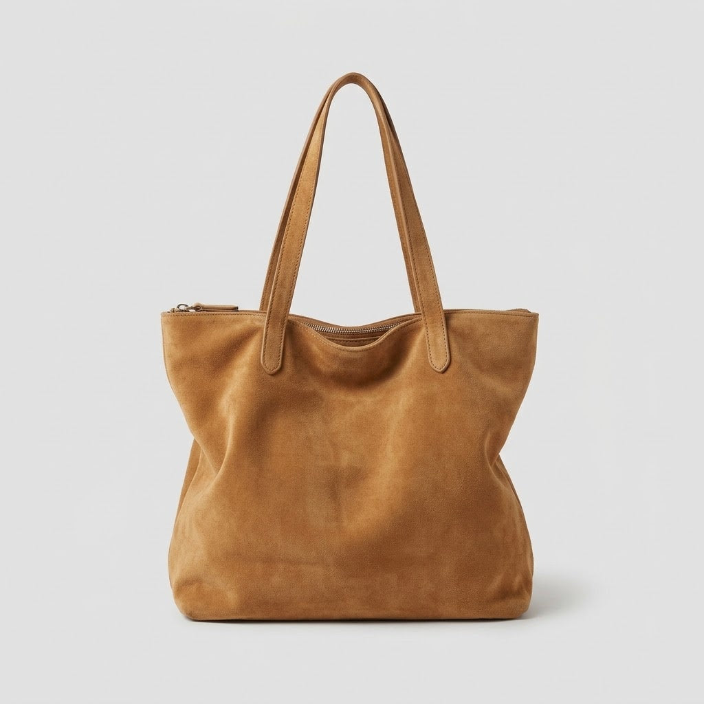 Suede Shopper Taske med Lynlaas - - Bag - {{ product_tags }