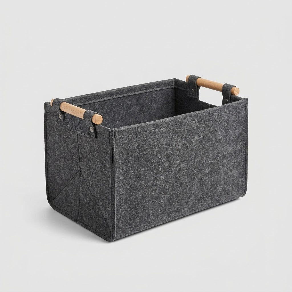 Sammenklappelig Stor Filt Braendekurv med Traehaandtag - - Storage Basket - {{ product_tags }