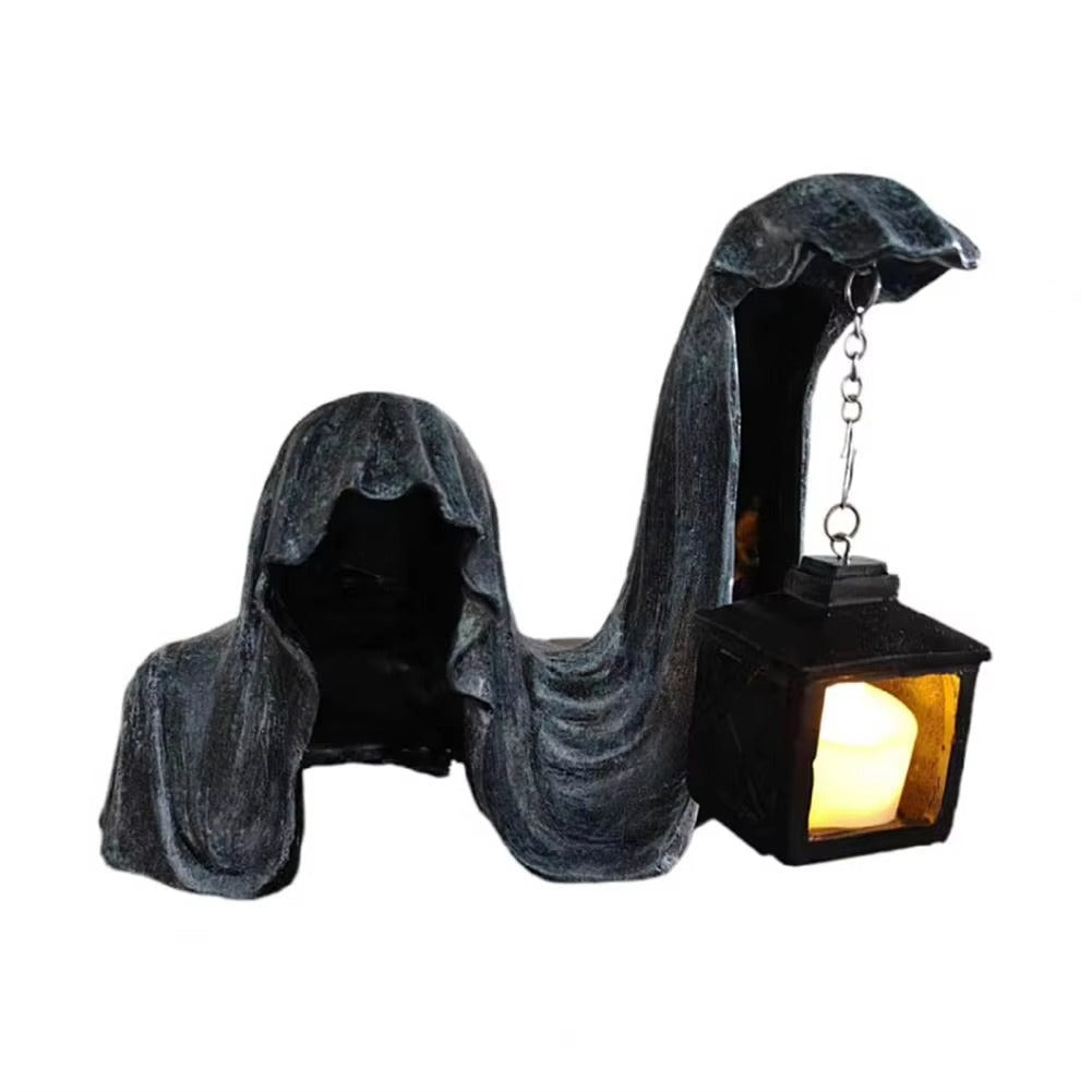 Spøgelsesfigur med Lanterne - Lysende Halloween-dekoration, Grå
