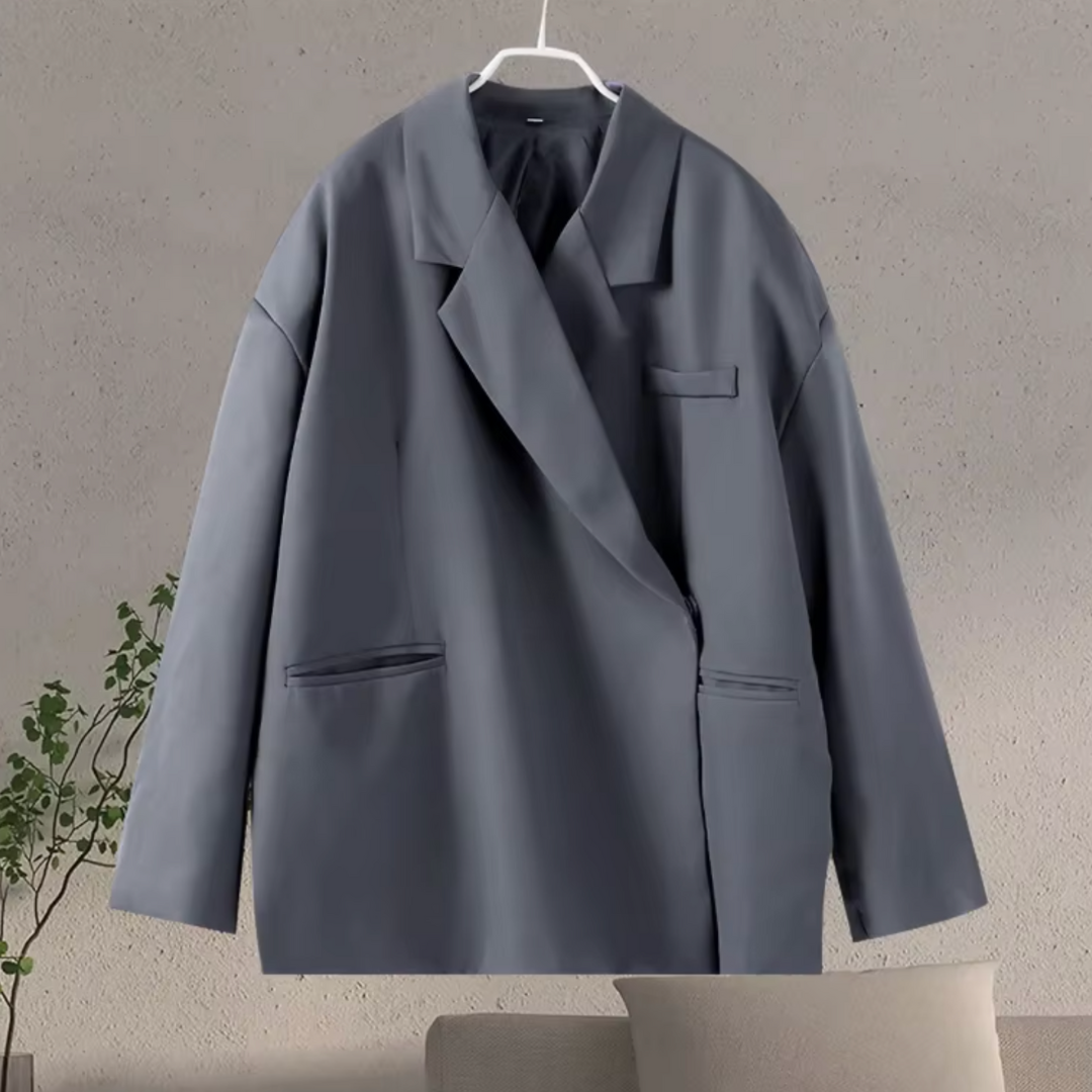 Dame Oversize Blazer - Diagonal Wrap med Revers