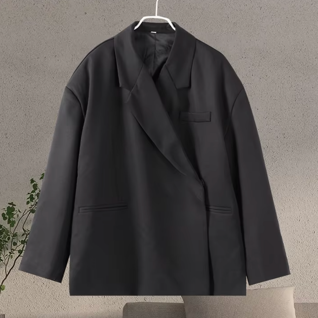 Dame Oversize Blazer - Diagonal Wrap med Revers