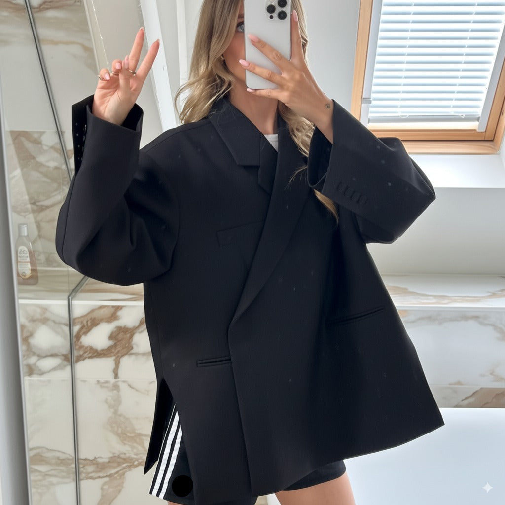Dame Oversize Blazer - Diagonal Wrap med Revers