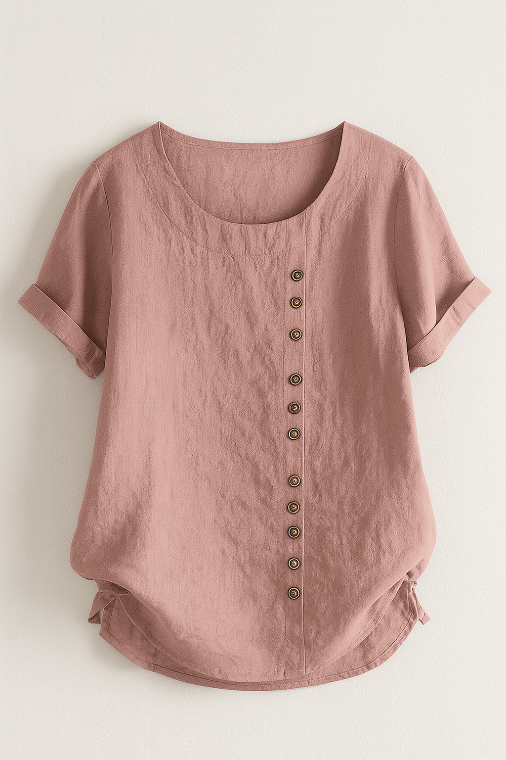 Amelia | Damer Linnedbluse med Knaplukning - Rosa - Amelia | Damer Linnedbluse med Knaplukning - €25 - {{ product_tags }