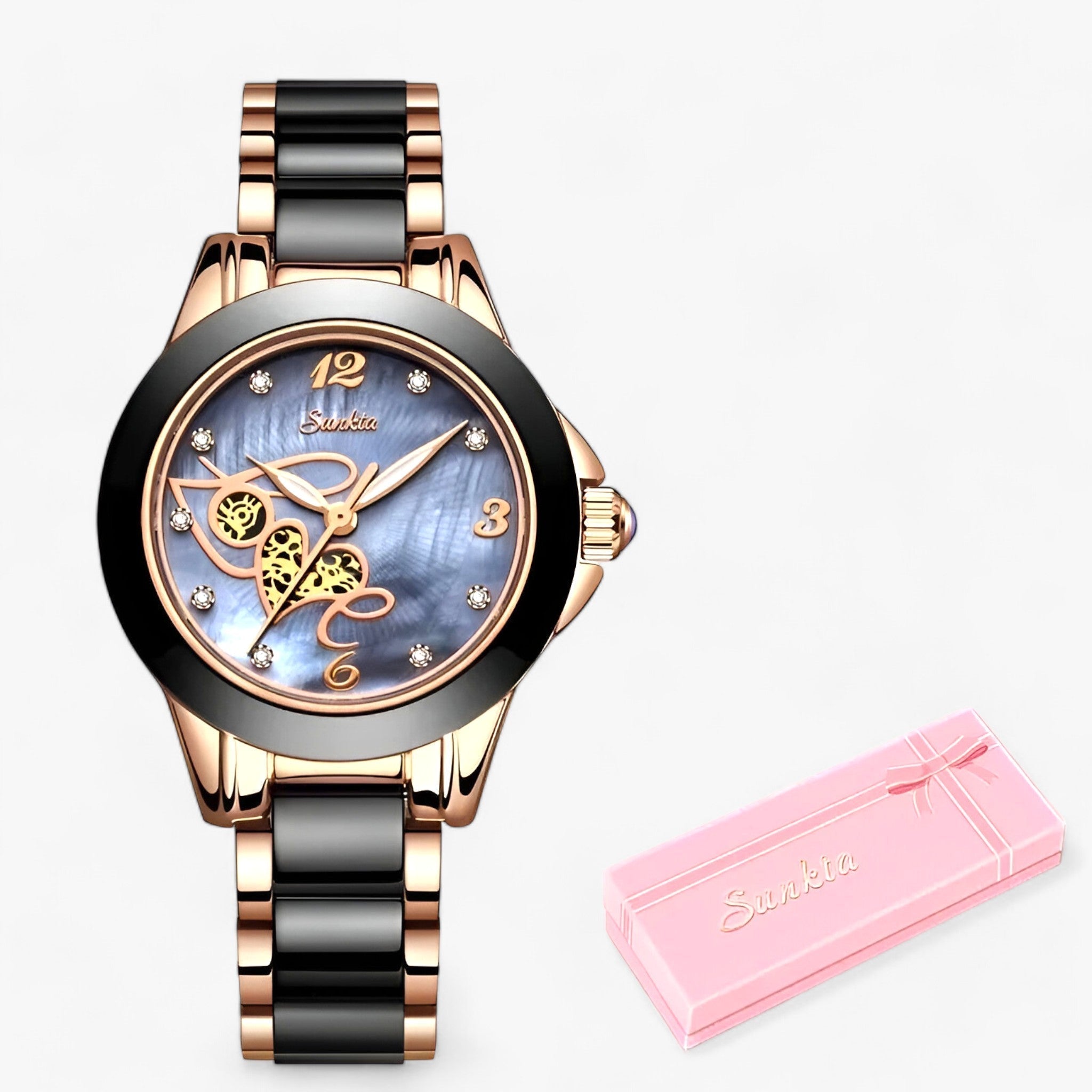 MIRABELLE | Keramikklokke - Tidløs skønhed og pålidelighed - Roséguld Sort Hjerte - watches - {{ product_tags }