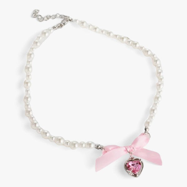 Laura | Simulationsperler Kragehalskæde - Klassisk og Elegant - Rosa Hjerte - women's fashion - {{ product_tags }