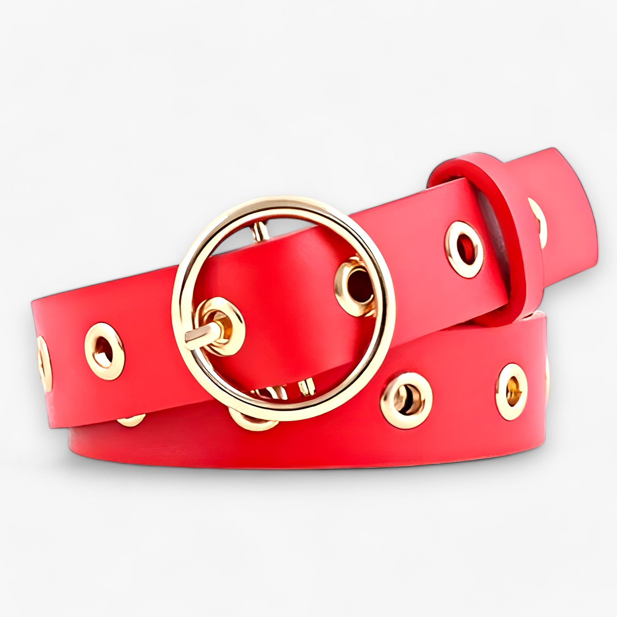 Stil | Læderbælte med Rund Spænde - Klassisk og Raffineret - Rød - men's fashion - {{ product_tags }