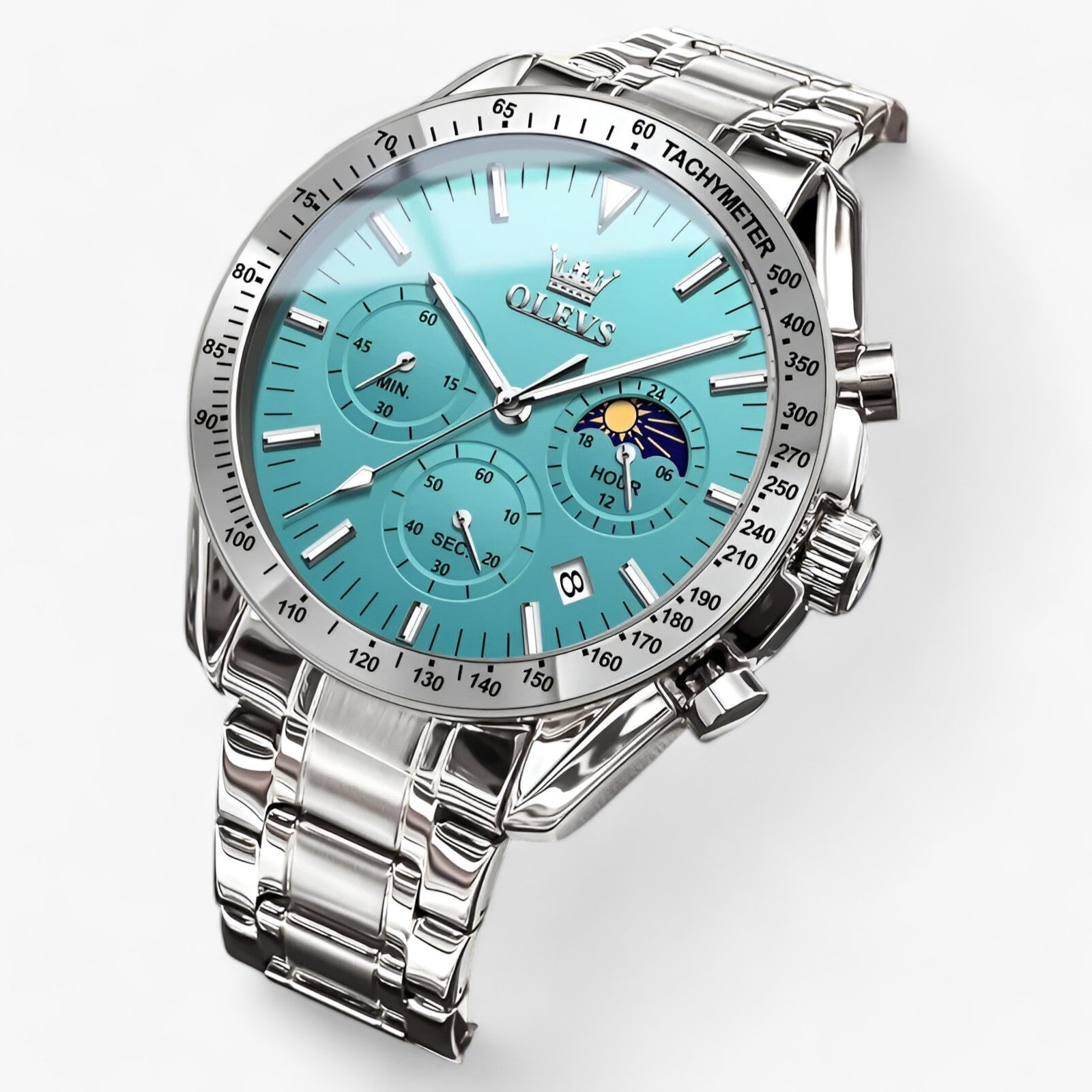 Lunar | Månefase ur - Elegant design møder funktionalitet - Sølvblå - watches - {{ product_tags }