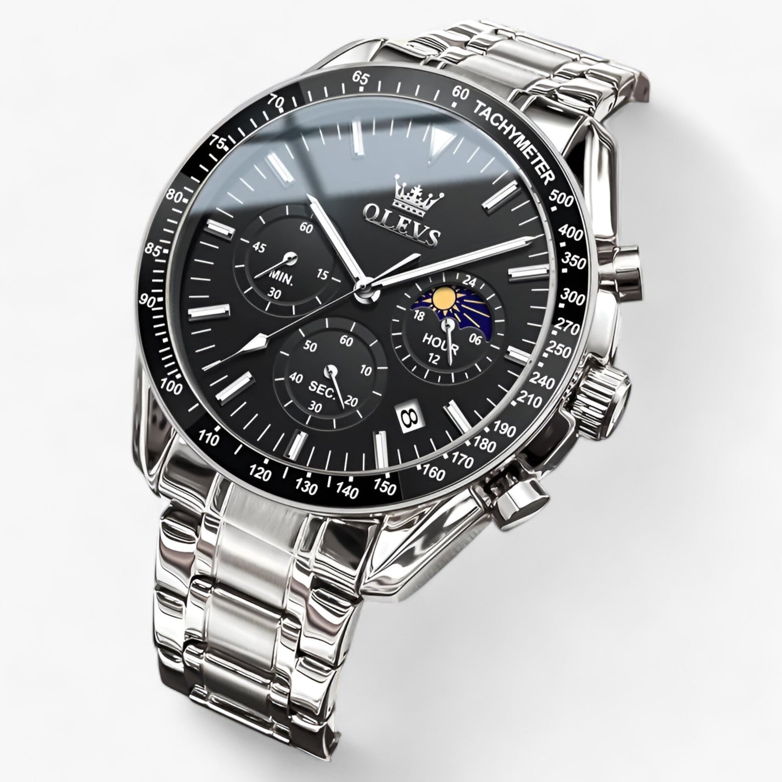 Lunar | Månefase ur - Elegant design møder funktionalitet - Sølv sort - watches - {{ product_tags }