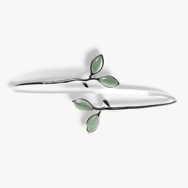 Smaragd | Sølvarmbånd Bangle med Grønne Blade - Naturinspireret Elegance - - watches - {{ product_tags }
