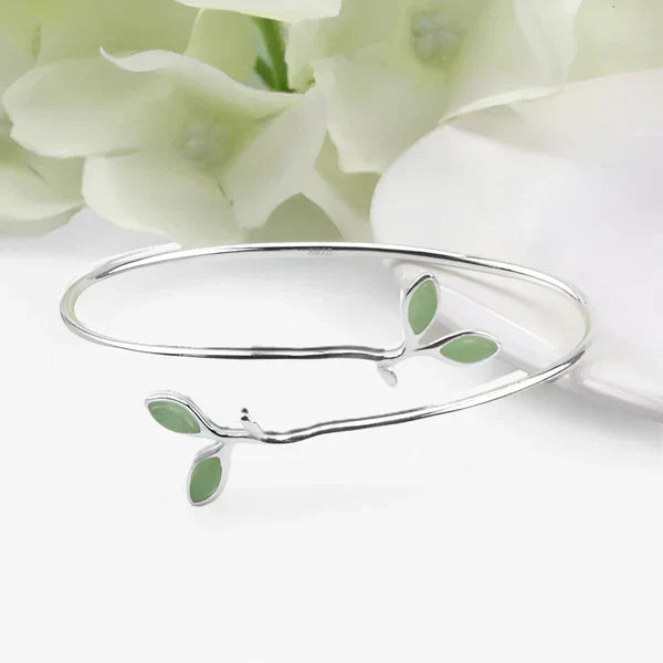 Smaragd | Sølvarmbånd Bangle med Grønne Blade - Naturinspireret Elegance - Grøn - watches - {{ product_tags }