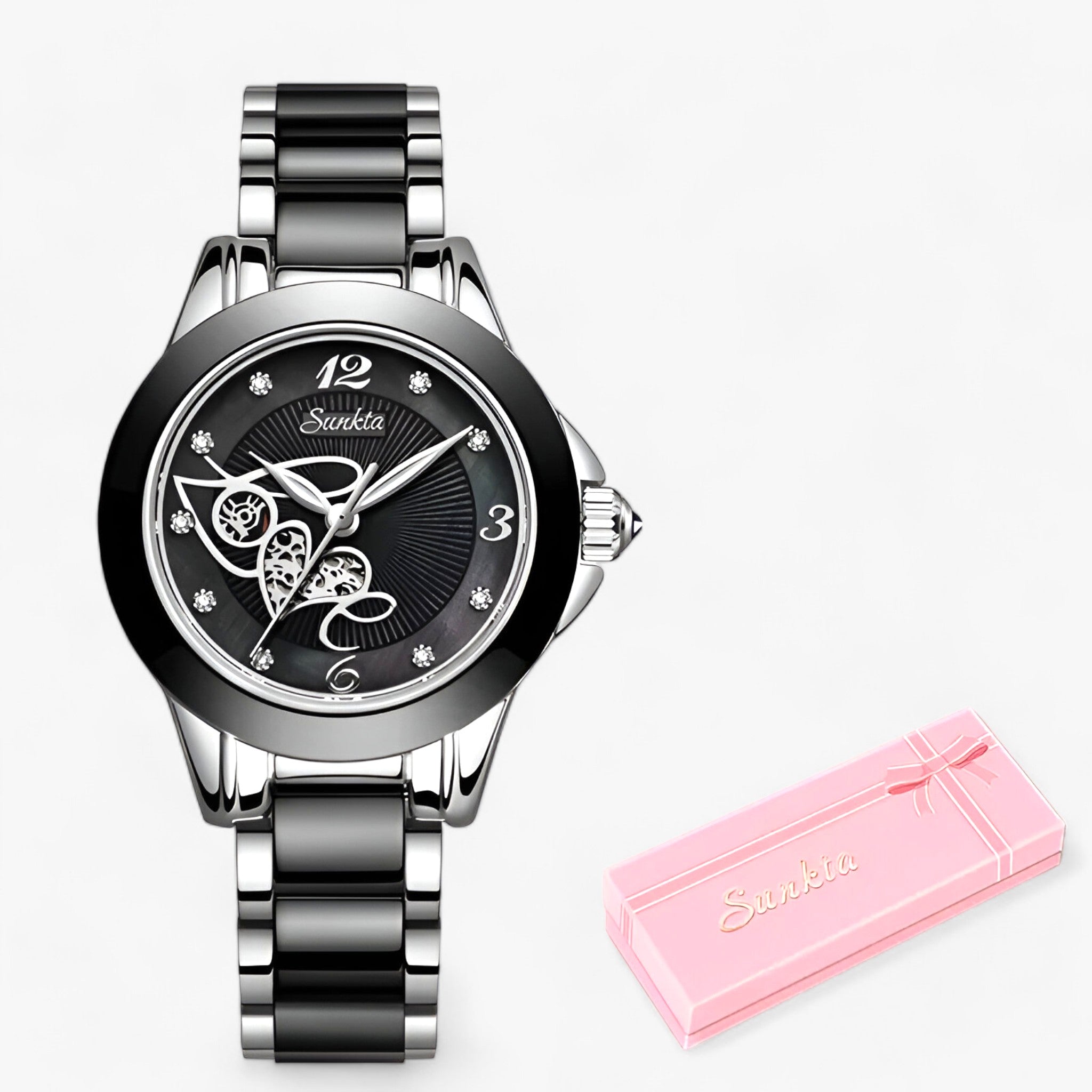 MIRABELLE | Keramikklokke - Tidløs skønhed og pålidelighed - Sølv Sort Hjerte - watches - {{ product_tags }