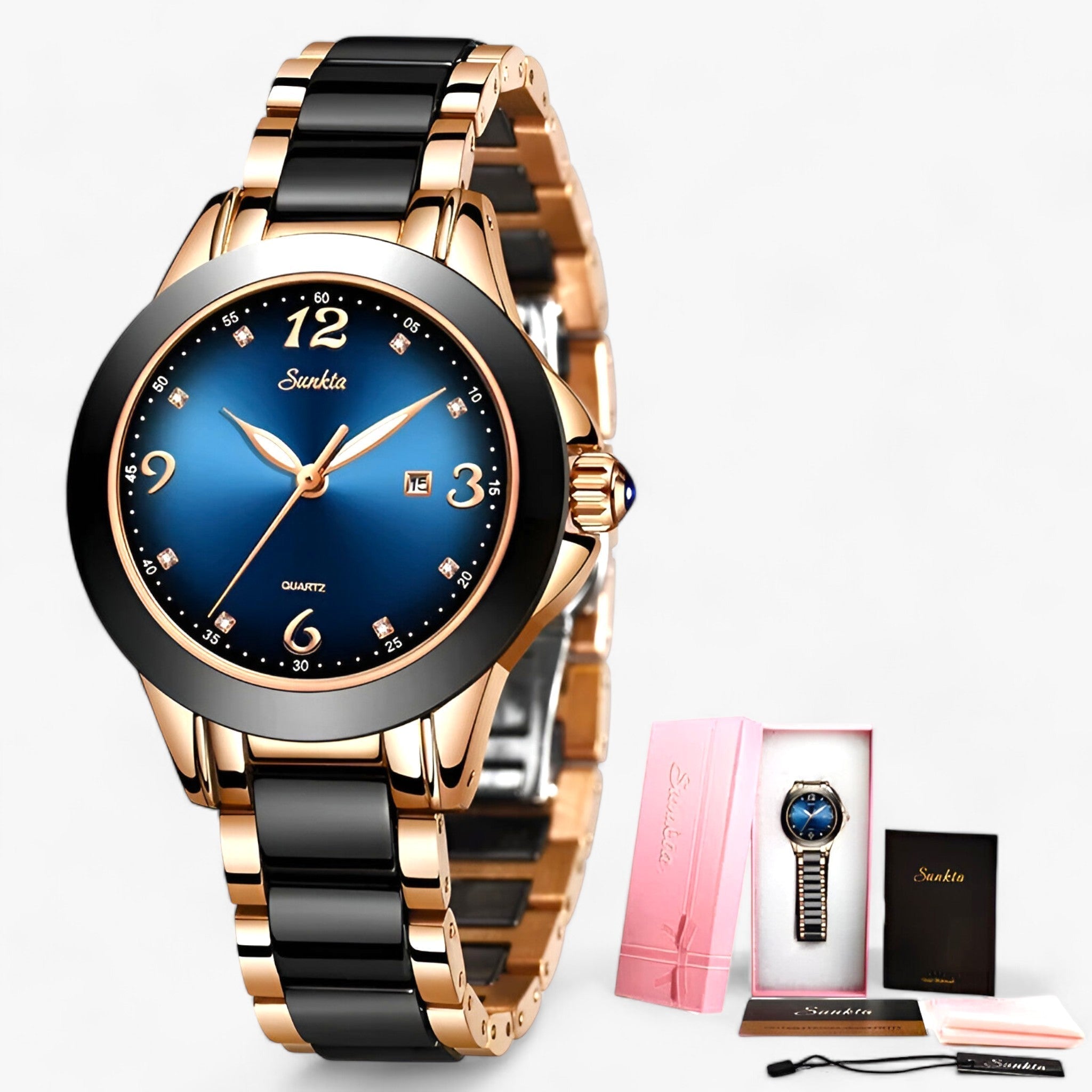 MIRABELLE | Keramikklokke - Tidløs skønhed og pålidelighed - Roséguld Blå - watches - {{ product_tags }