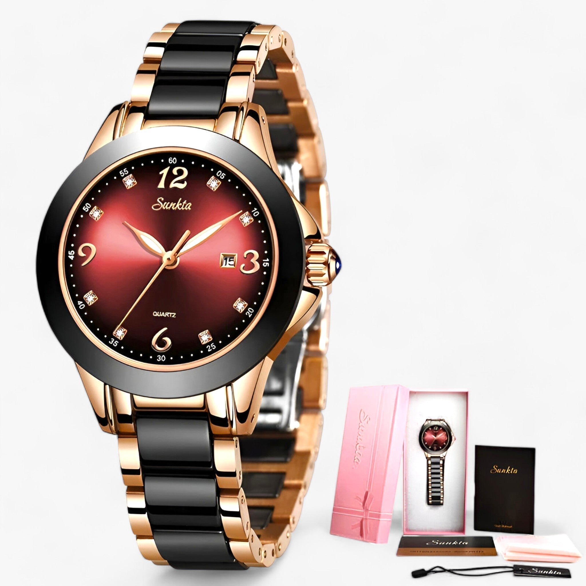 MIRABELLE | Keramikklokke - Tidløs skønhed og pålidelighed - Roséguld Rød - watches - {{ product_tags }