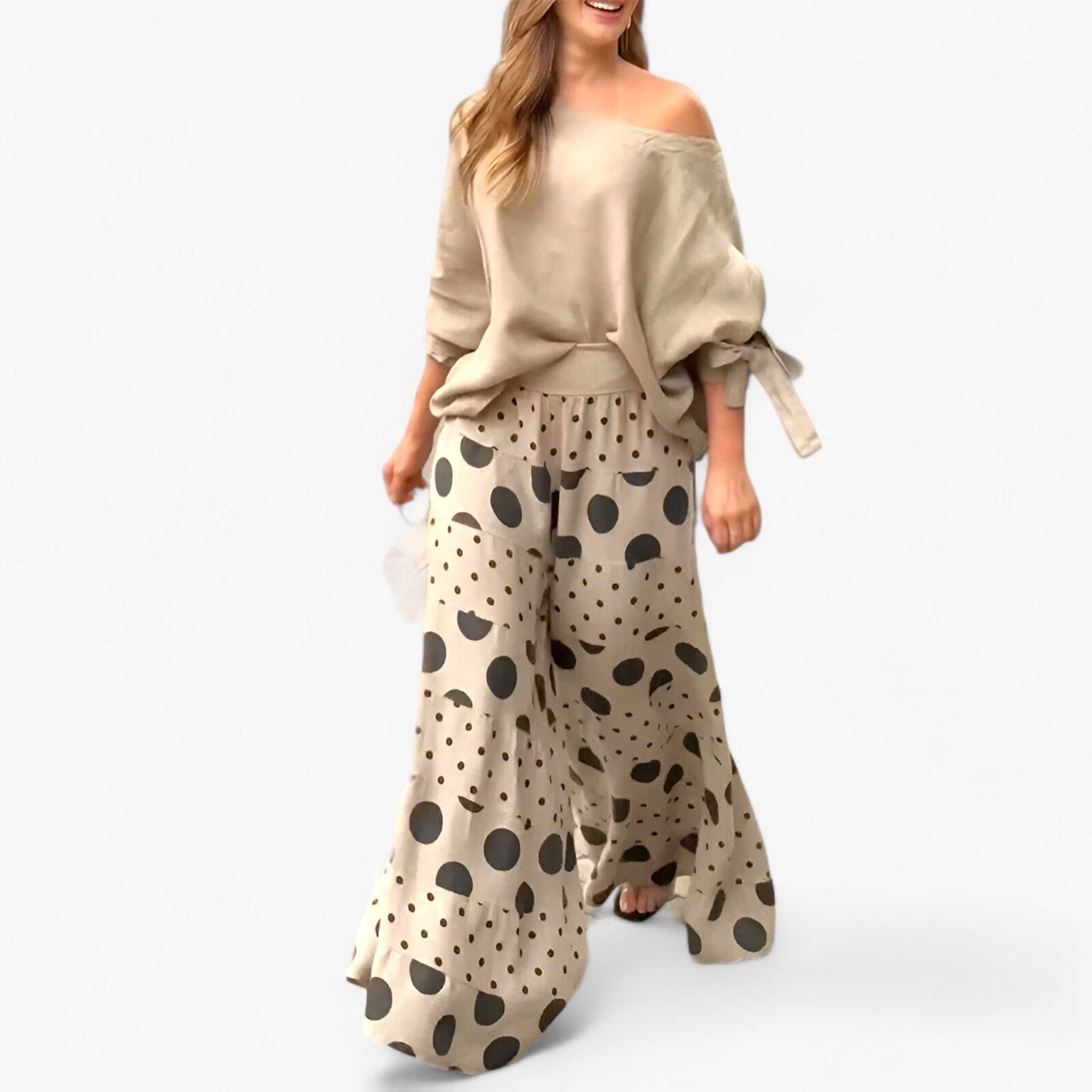 Agnes | Afslappet 2-delt sæt - Enkel stil med løst geometrisk mønster - Khaki - women's fashion - {{ product_tags }
