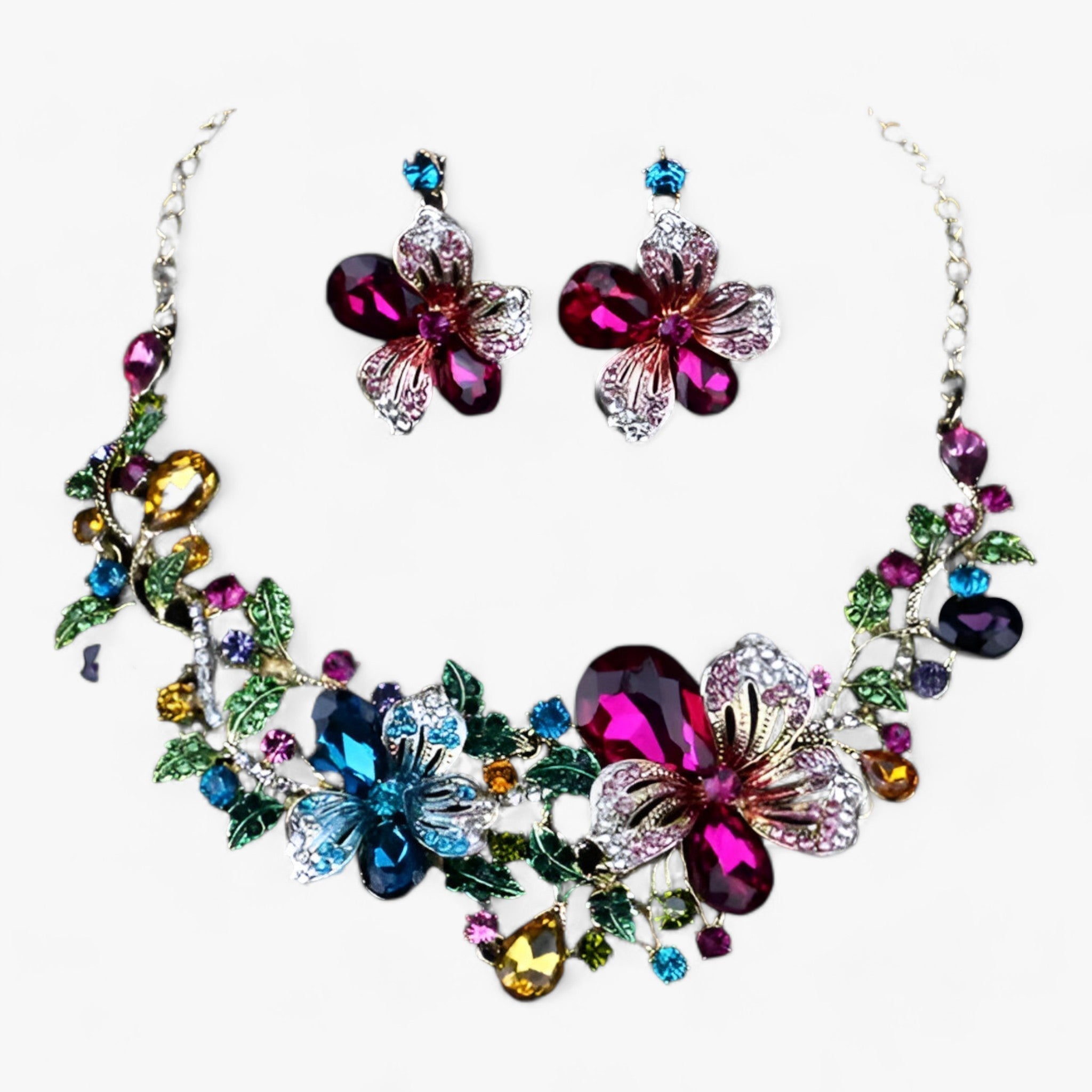 LUNA | Brudsmykker - Fremhæv din skønhed med et emaljeret blomsterhalskæde og øreringe - Blandfarve 42cm - women's fashion - {{ product_tags }