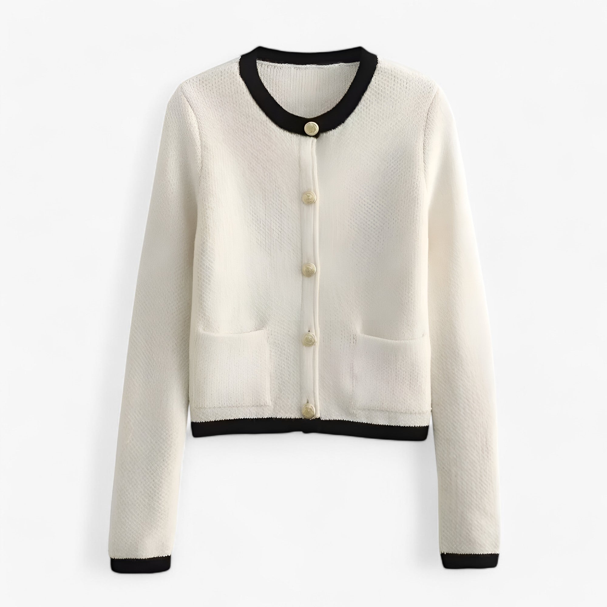 TRAFTOP | Strikket vest - Helt uden anstrengelse mode og varme - Hvid med sort krave - women's fashion - {{ product_tags }