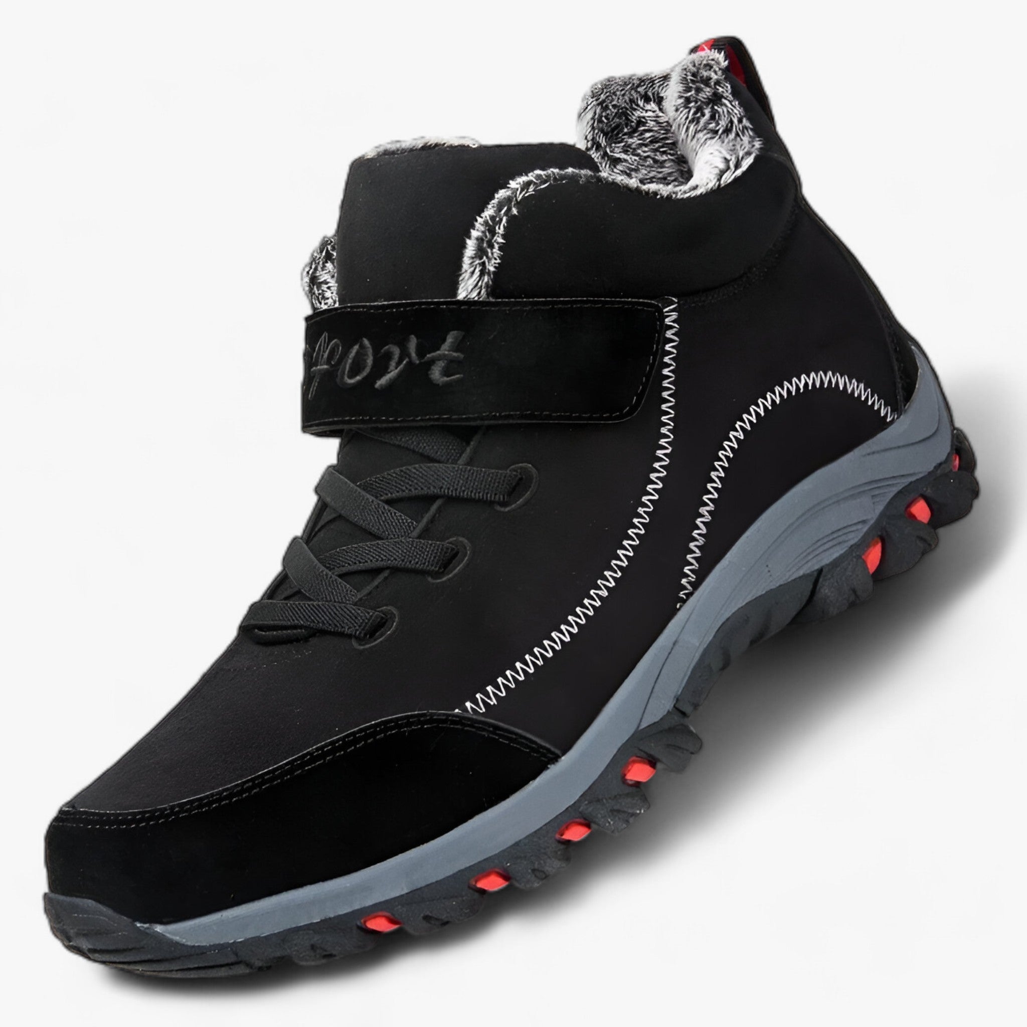Liam | Høje støvler i vandtæt nubuck - Varm og skridsikker til vinterkomfort - Sort Rød - winter - {{ product_tags }