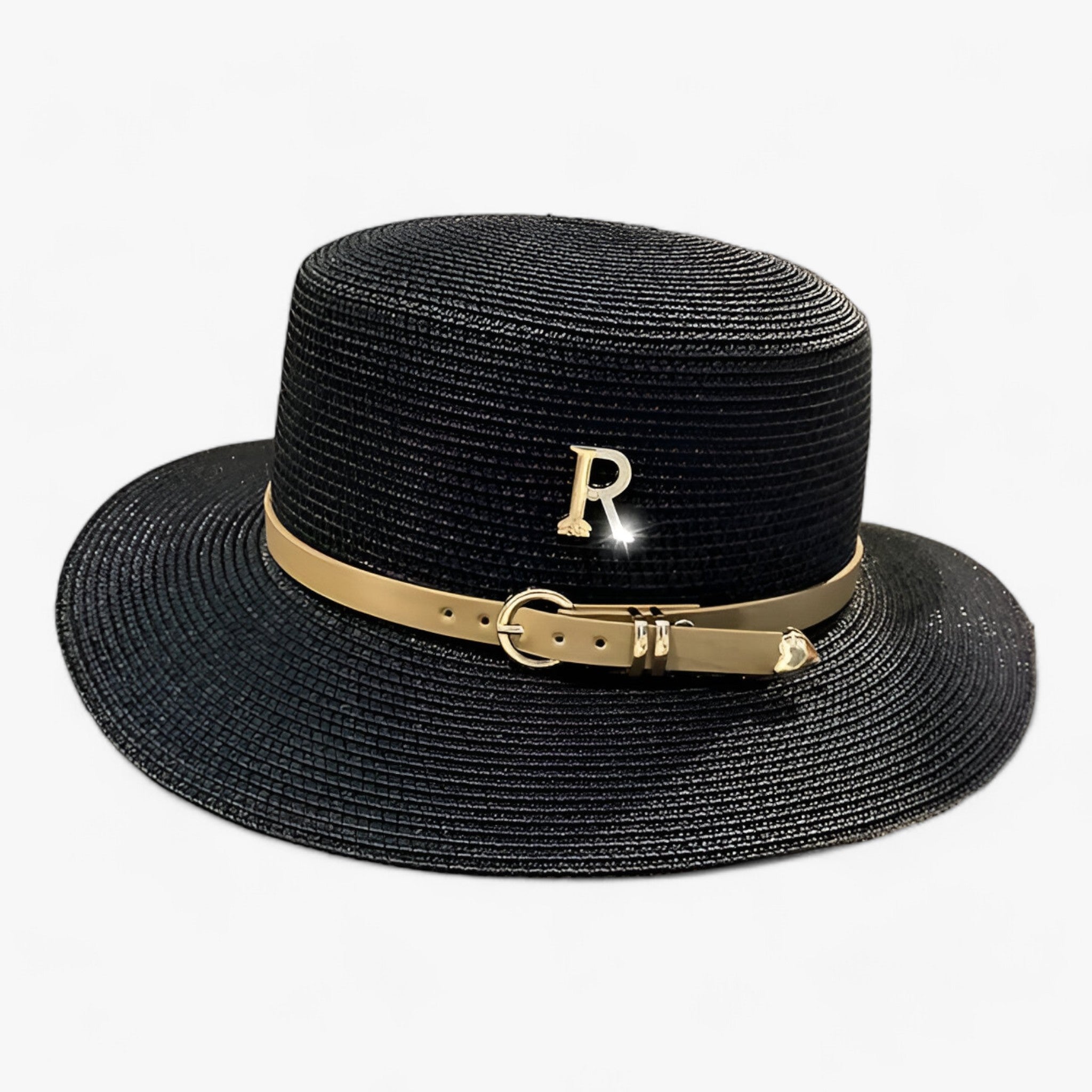 Lily | Flad stråhat: elegant solbeskyttelse til sommeren - Sort - women's fashion - {{ product_tags }