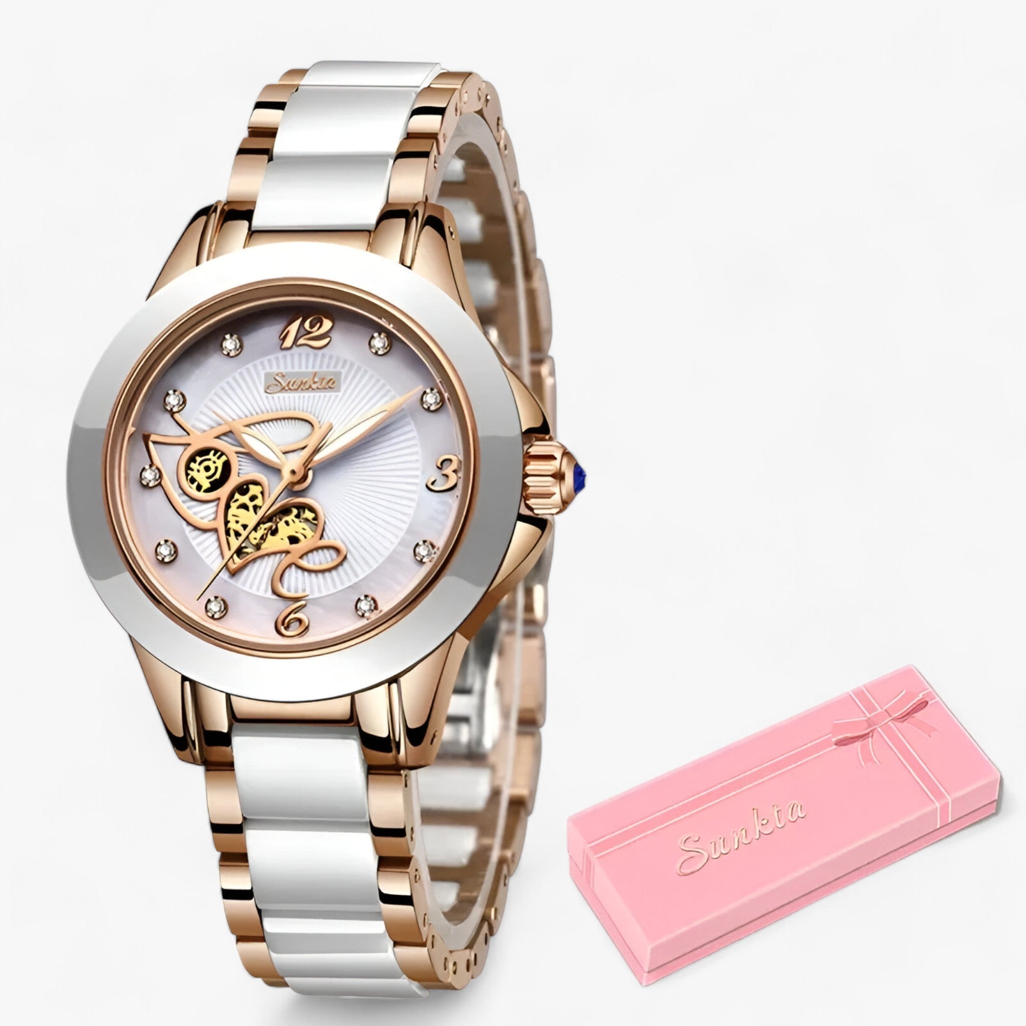 MIRABELLE | Keramikklokke - Tidløs skønhed og pålidelighed - Roséguld Hvid Hjerte - watches - {{ product_tags }