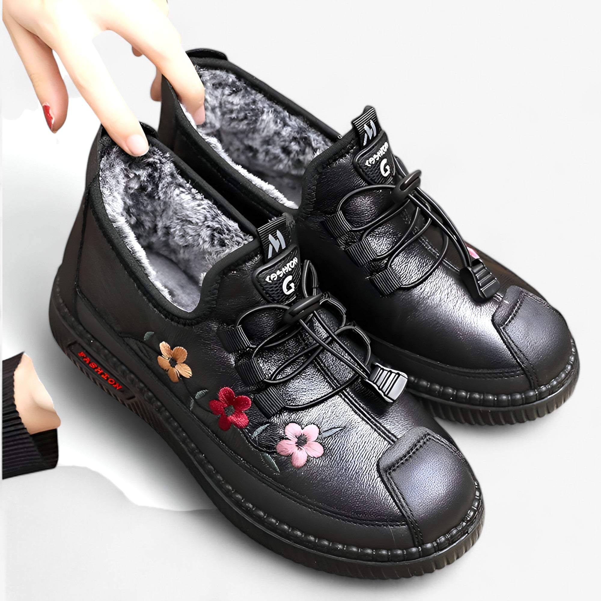 Grace | Lædermokkasiner med pels - Blød varme for komfort til ældre mennesker - - shoes - {{ product_tags }