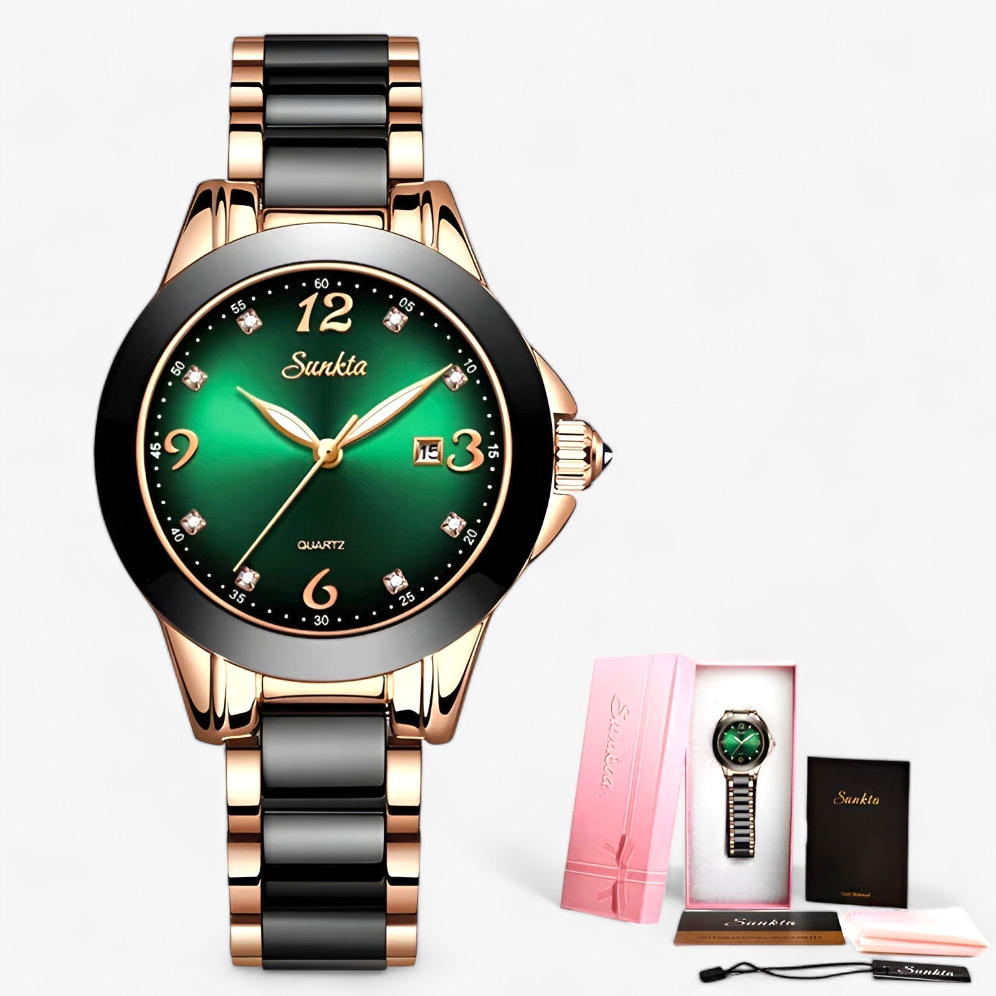 MIRABELLE | Keramikklokke - Tidløs skønhed og pålidelighed - Roséguld Grøn - watches - {{ product_tags }