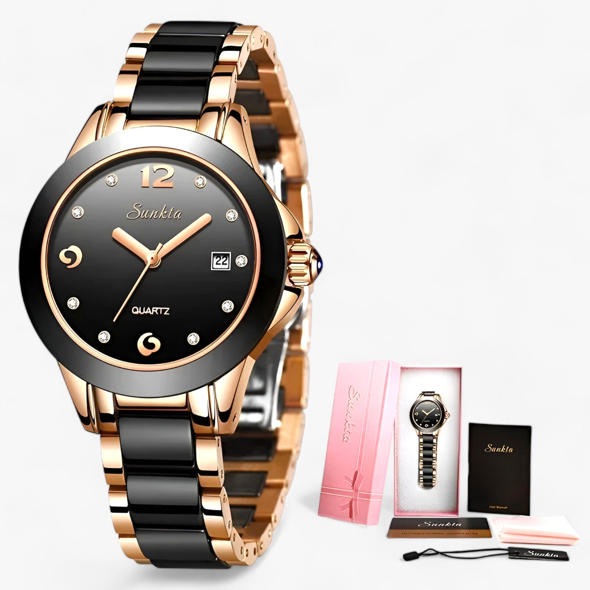 MIRABELLE | Keramikklokke - Tidløs skønhed og pålidelighed - Roséguld Sort - watches - {{ product_tags }