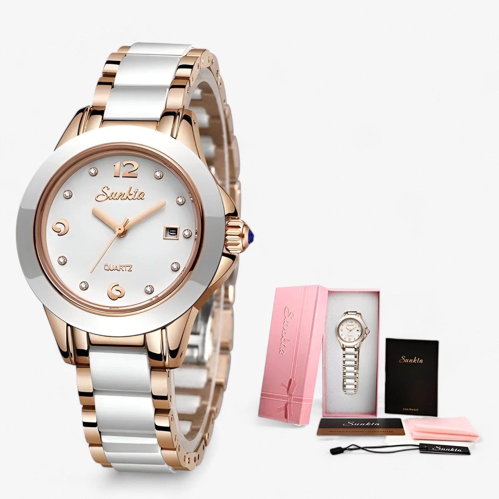 MIRABELLE | Keramikklokke - Tidløs skønhed og pålidelighed - Roséguld Hvid - watches - {{ product_tags }