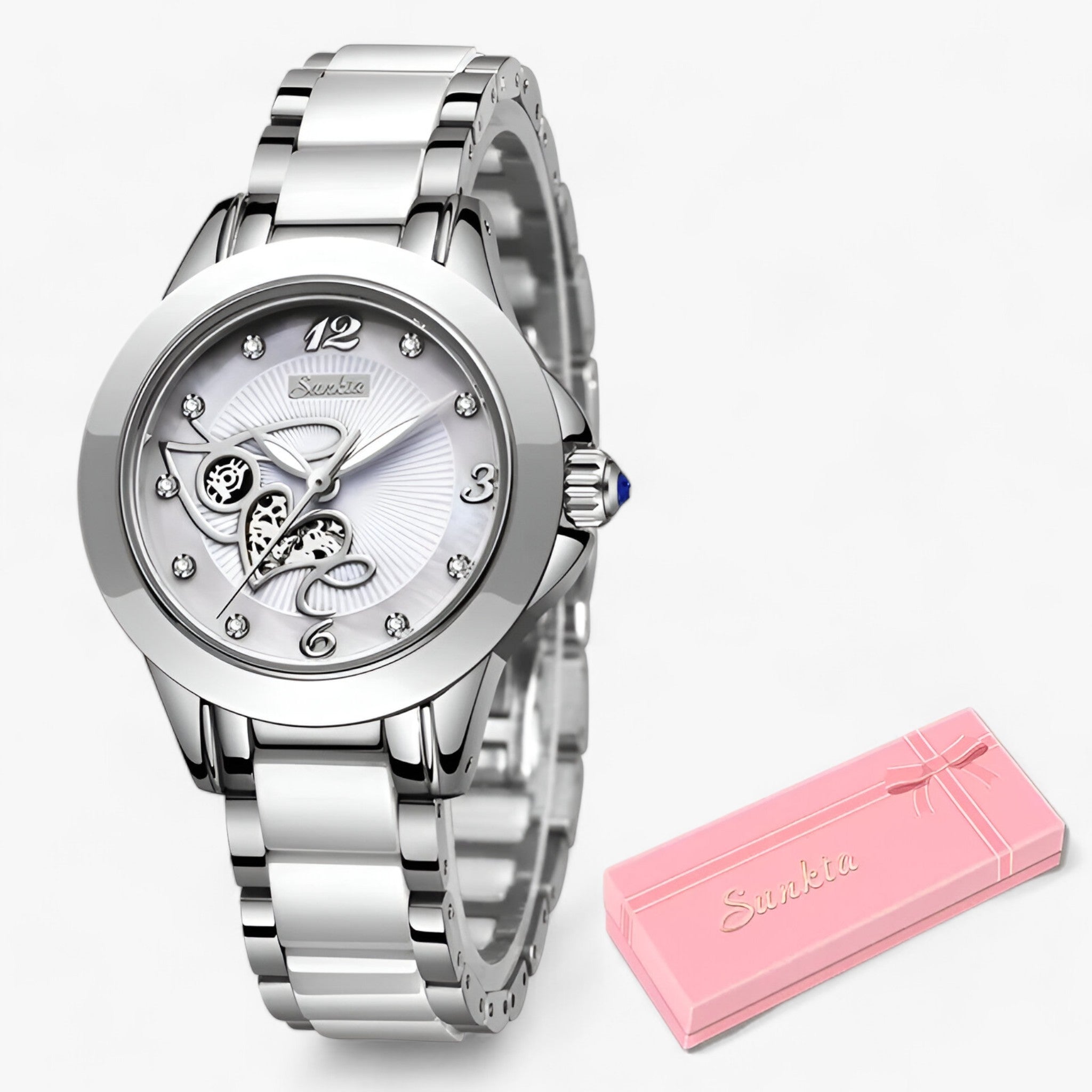 MIRABELLE | Keramikklokke - Tidløs skønhed og pålidelighed - Sølv Hvid Hjerte - watches - {{ product_tags }