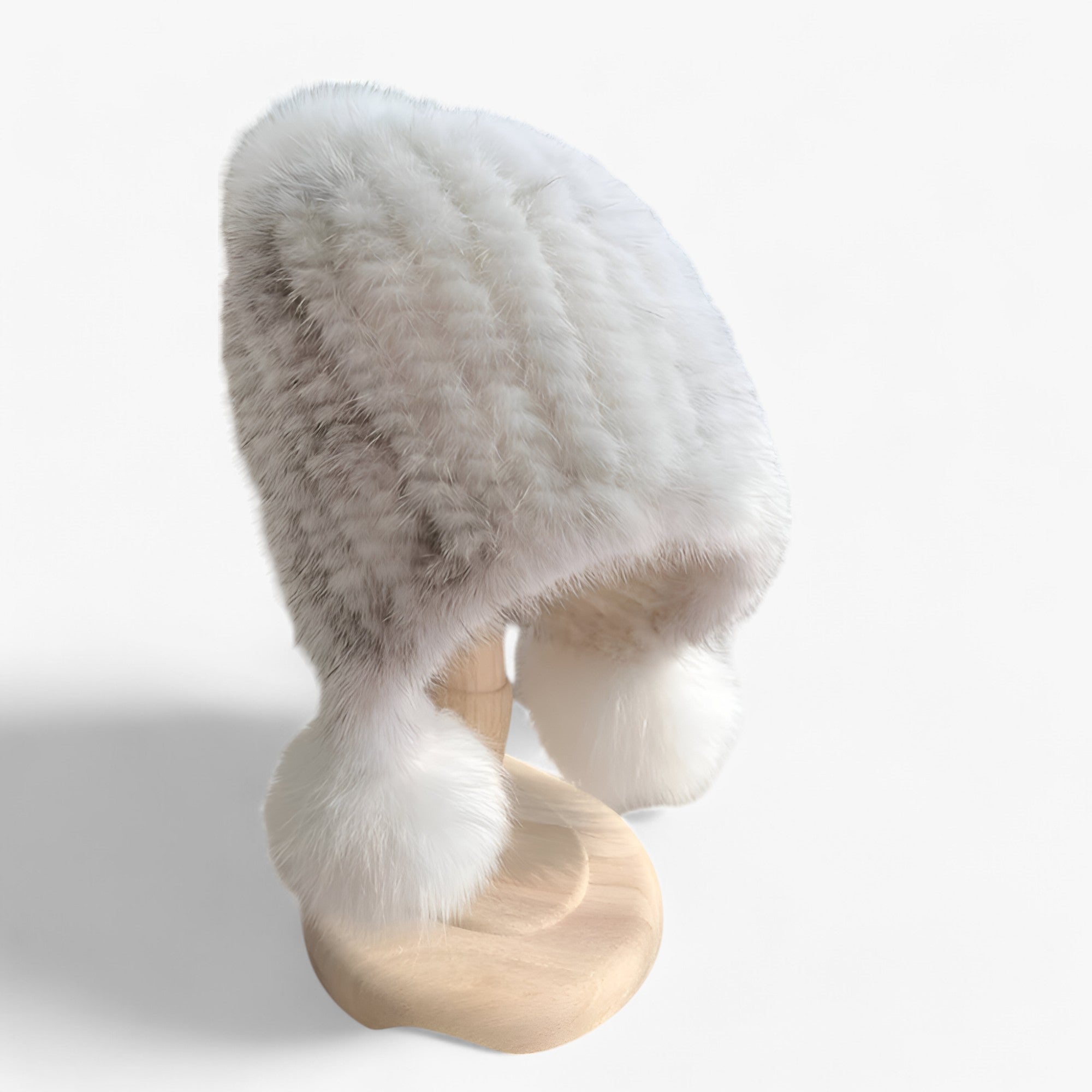 Simmie | Hue i minkpels - Luksuriøs varme med rævpels-pompom - hvid knust mink Gummibånd - winter - {{ product_tags }