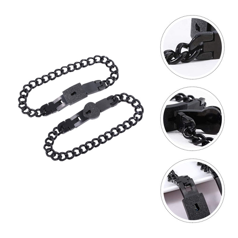 Armbåndssæt med Lås og Nøgle til Par - Rustfrit Stål - - Bracelets - {{ product_tags }