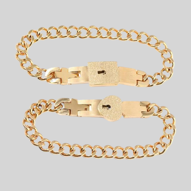 Bracelet Set with Lock and Key for Couples - Stainless Steel