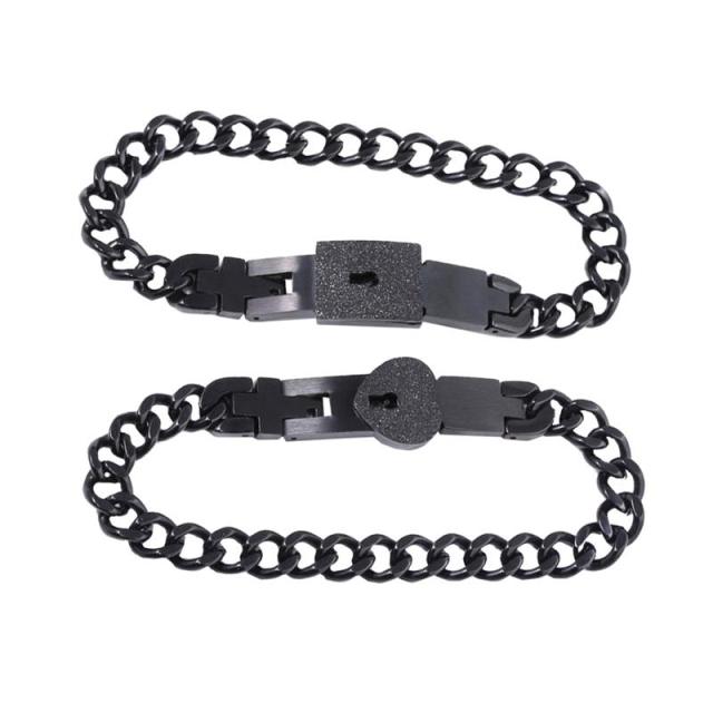 Armbåndssæt med Lås og Nøgle til Par - Rustfrit Stål - Sort - Bracelets - {{ product_tags }
