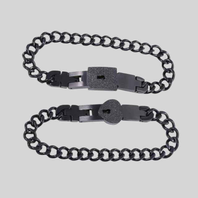 Bracelet Set with Lock and Key for Couples - Stainless Steel