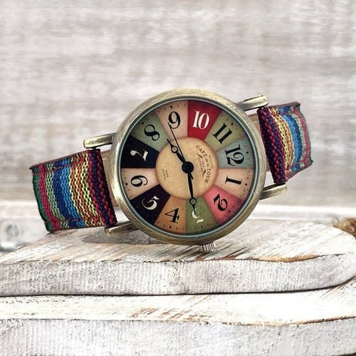 Retro-ur med farvet lærredsrem - Blå - watches - {{ product_tags }