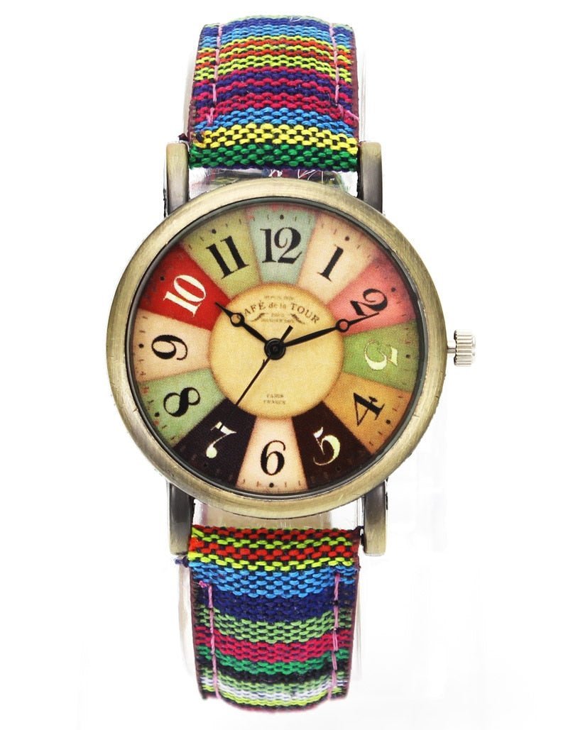 Retro-ur med farvet lærredsrem - - watches - {{ product_tags }