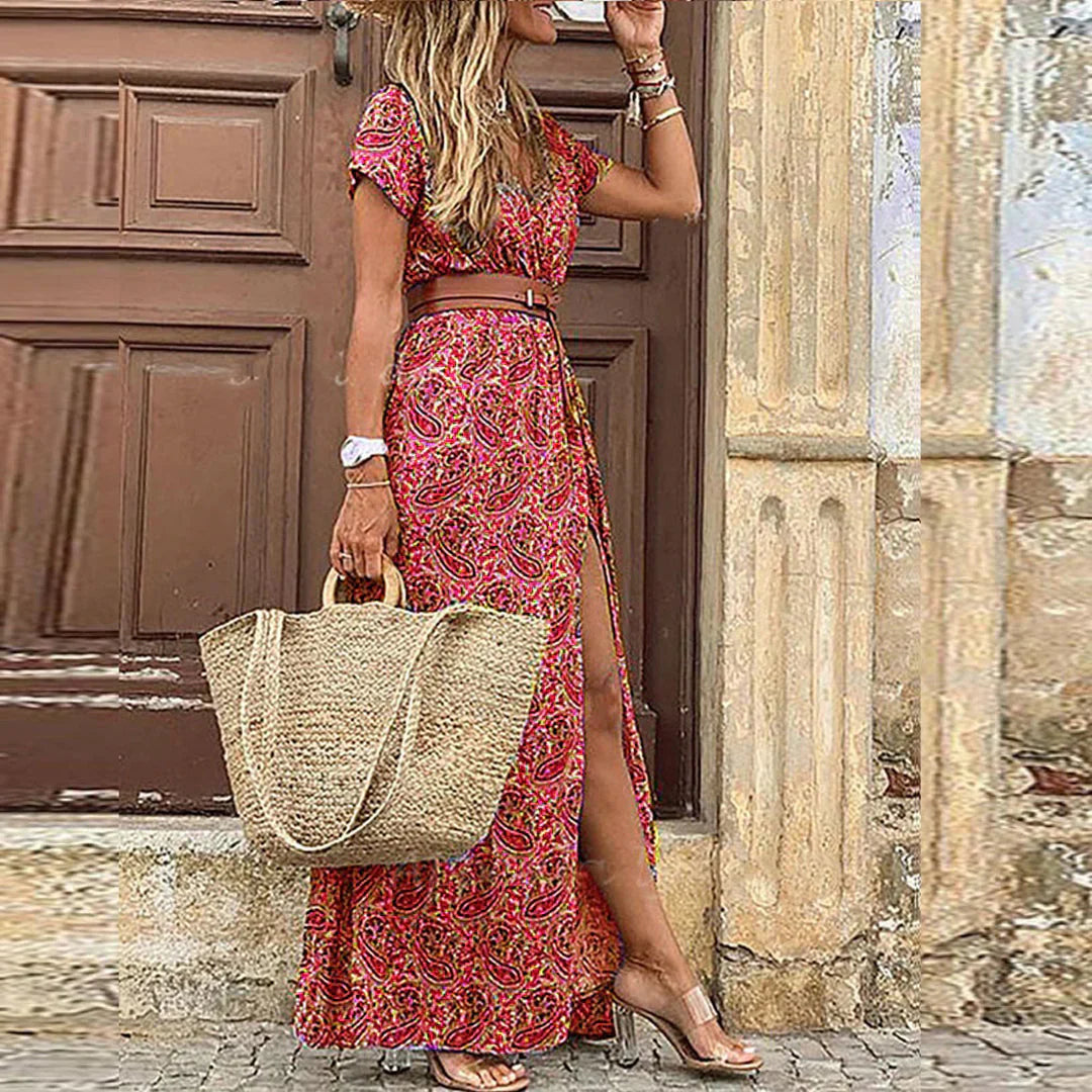 Sienna Airy Boho Maxi Kjole med matchende bælte
