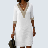 Elegant Half-Sleeve V-neck Dress - Light and Comfortable