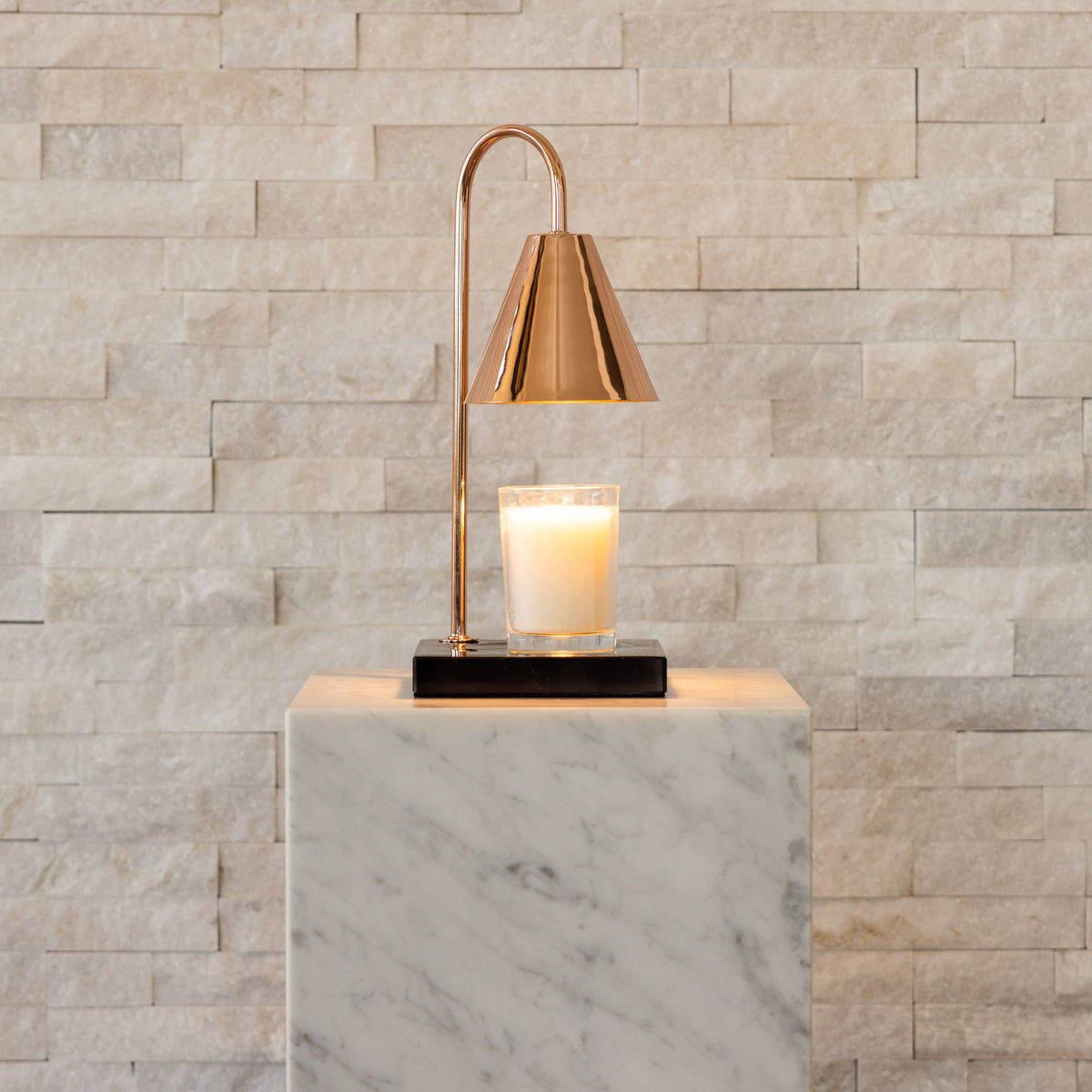Marmor Duftlys Varmelampe - Flammefri Vokssmeltelampe med Timer - Rosaguld - sort marmor - Winter Gadgets - {{ product_tags }