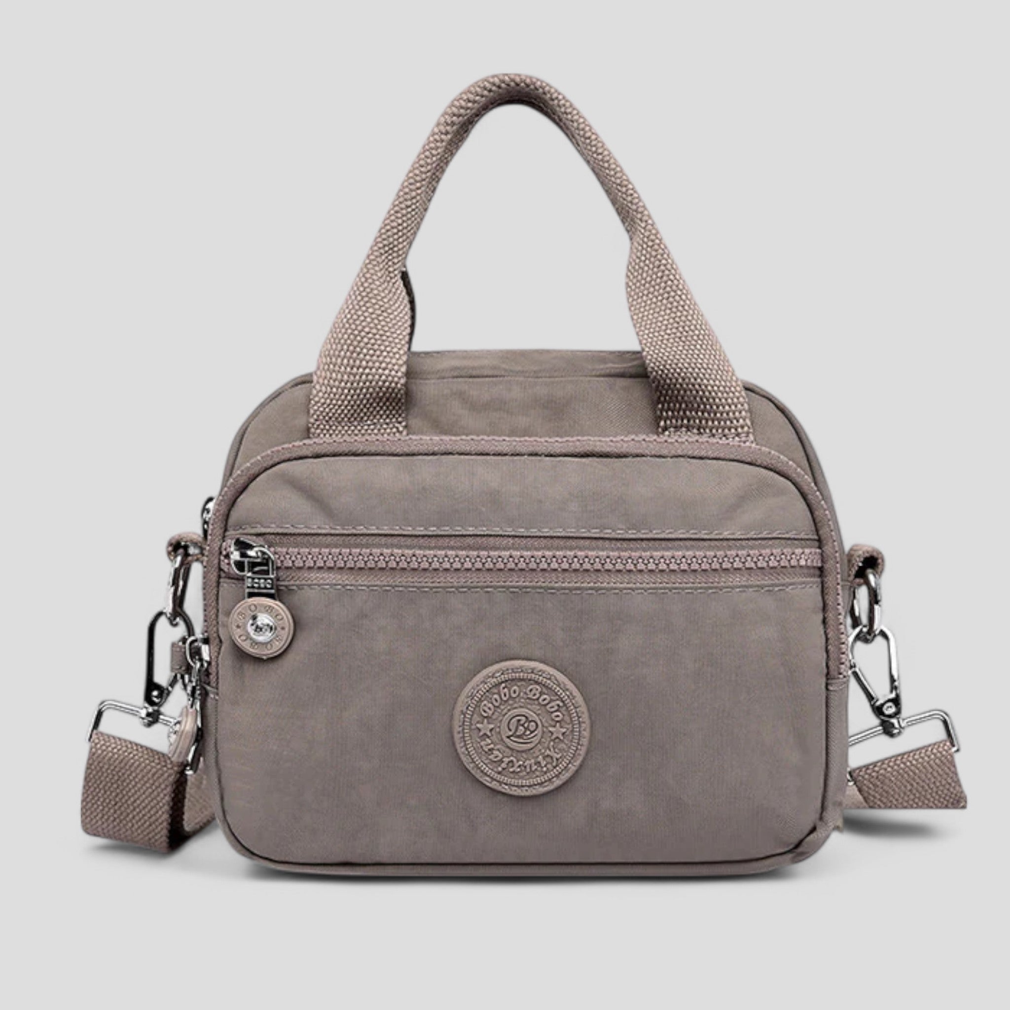DOUTZEN™ | Ensfarvet, afslappet nylon skuldertaske med lynlås - Mørkegrå - DOUTZEN™ | Ensfarvet, afslappet nylon skuldertaske med lynlås - €25 - {{ product_tags }