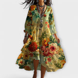 Sommerkjole Dame - Boho Blomstret Stil med V-hals
