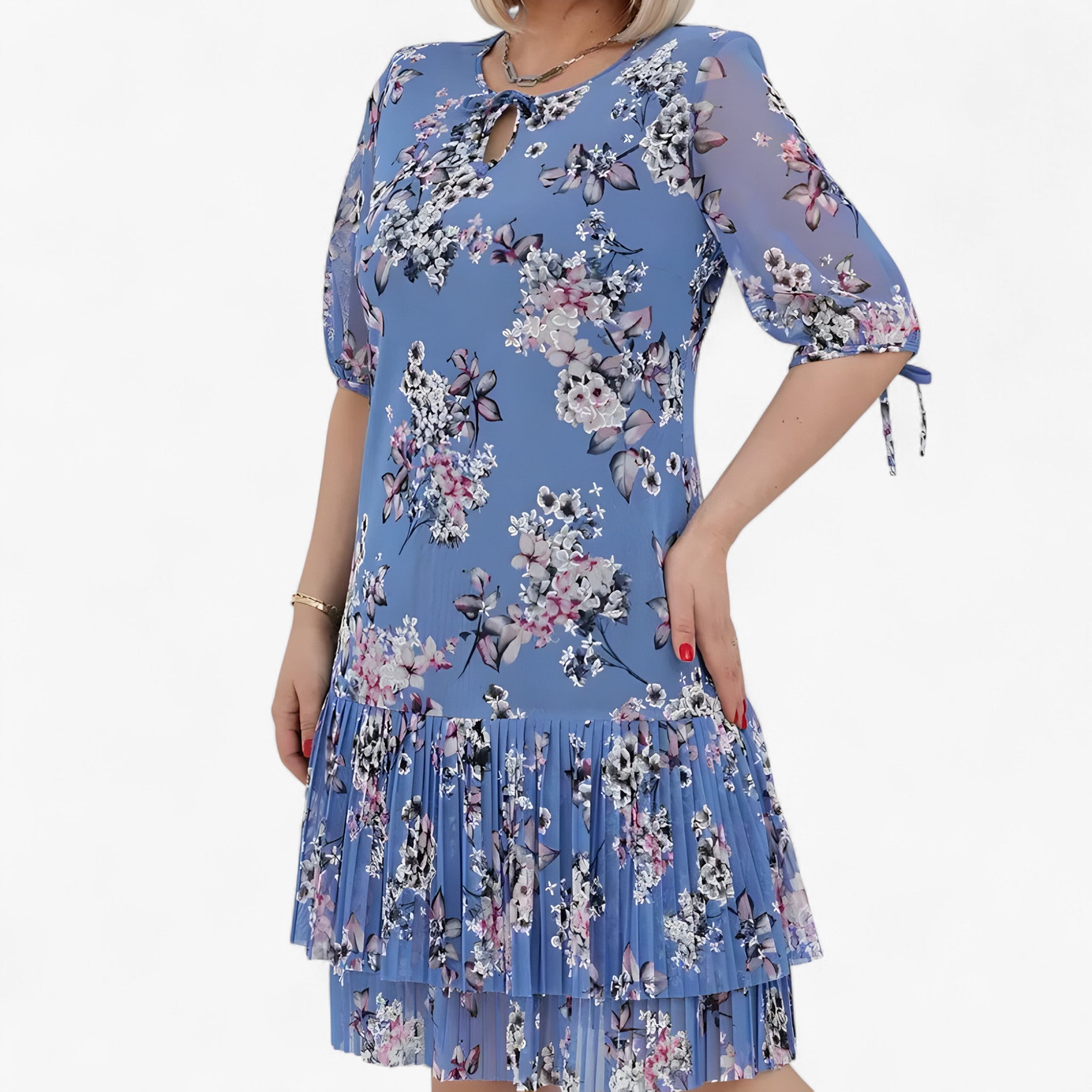 Lucie | Kvinders Plisseret Lang Kjole - Blå - women's fashion - {{ product_tags }