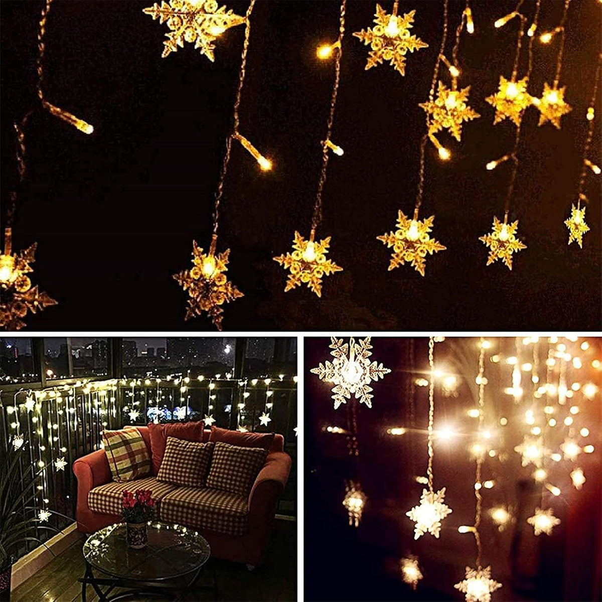 LED Snefnug Gardinlys – Jule-lyskæde med 8 Funktioner - - LED Curtain String Lights - {{ product_tags }