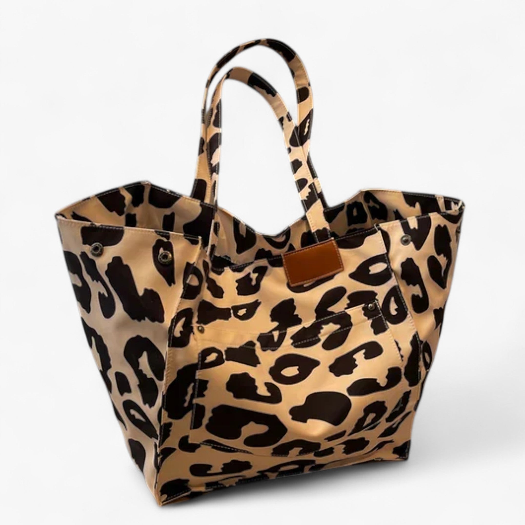Savannah - stor oversize taske i lærred med leopardprint - Beige - bags - {{ product_tags }