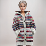 Dame Hættet Strikcardigan med Fair Isle Mønster