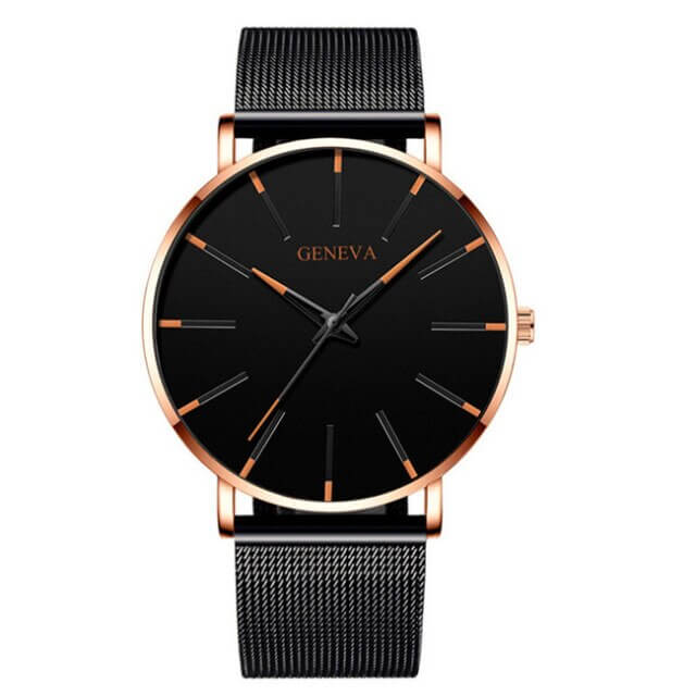 Alberte | Herrer Ur Sort Ultra-Thin Quartz - Stilfuldt Business Armbåndsur med læderrem - - watches - {{ product_tags }