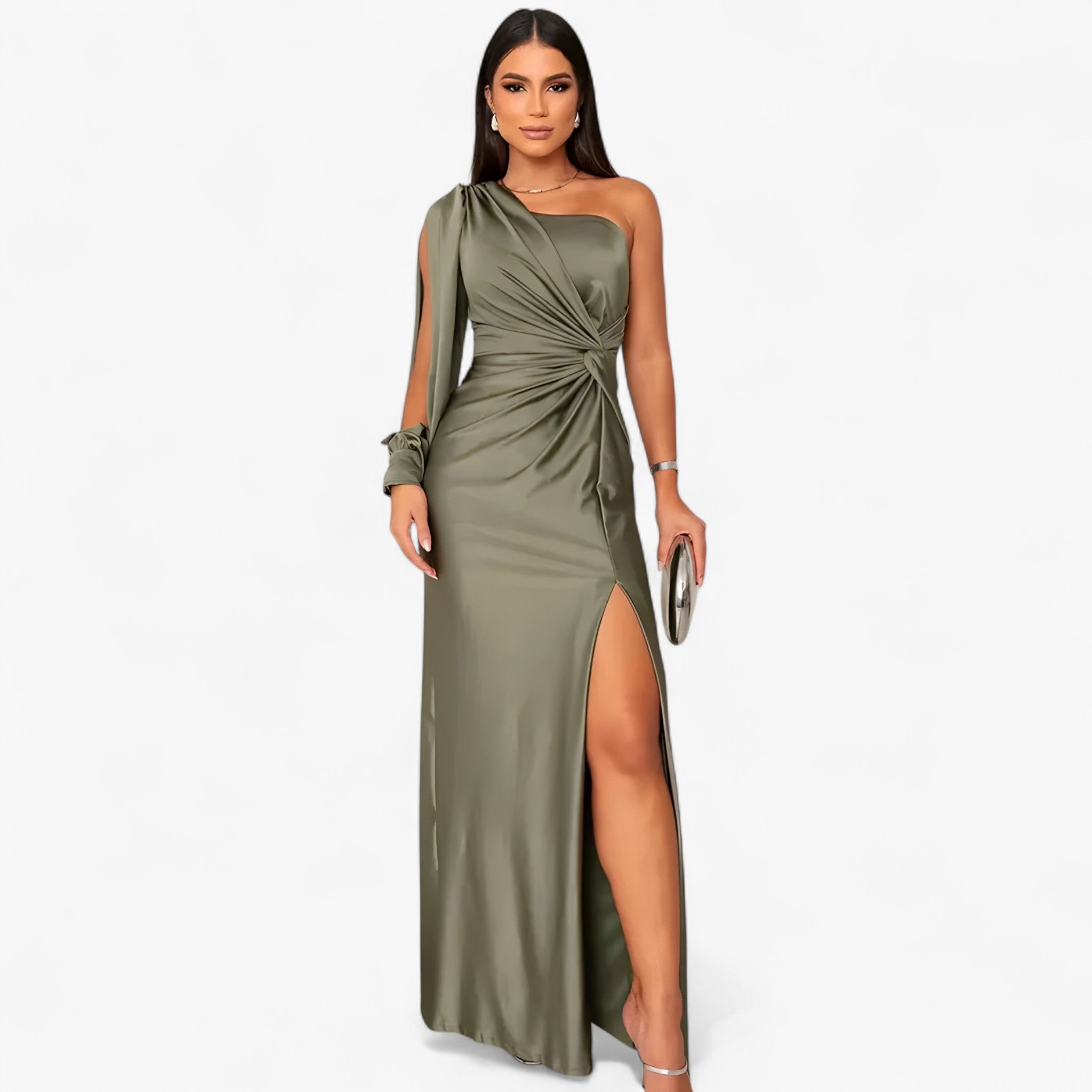 Camilla | Kvinders Satin Kjole - Oliven - women's fashion - {{ product_tags }