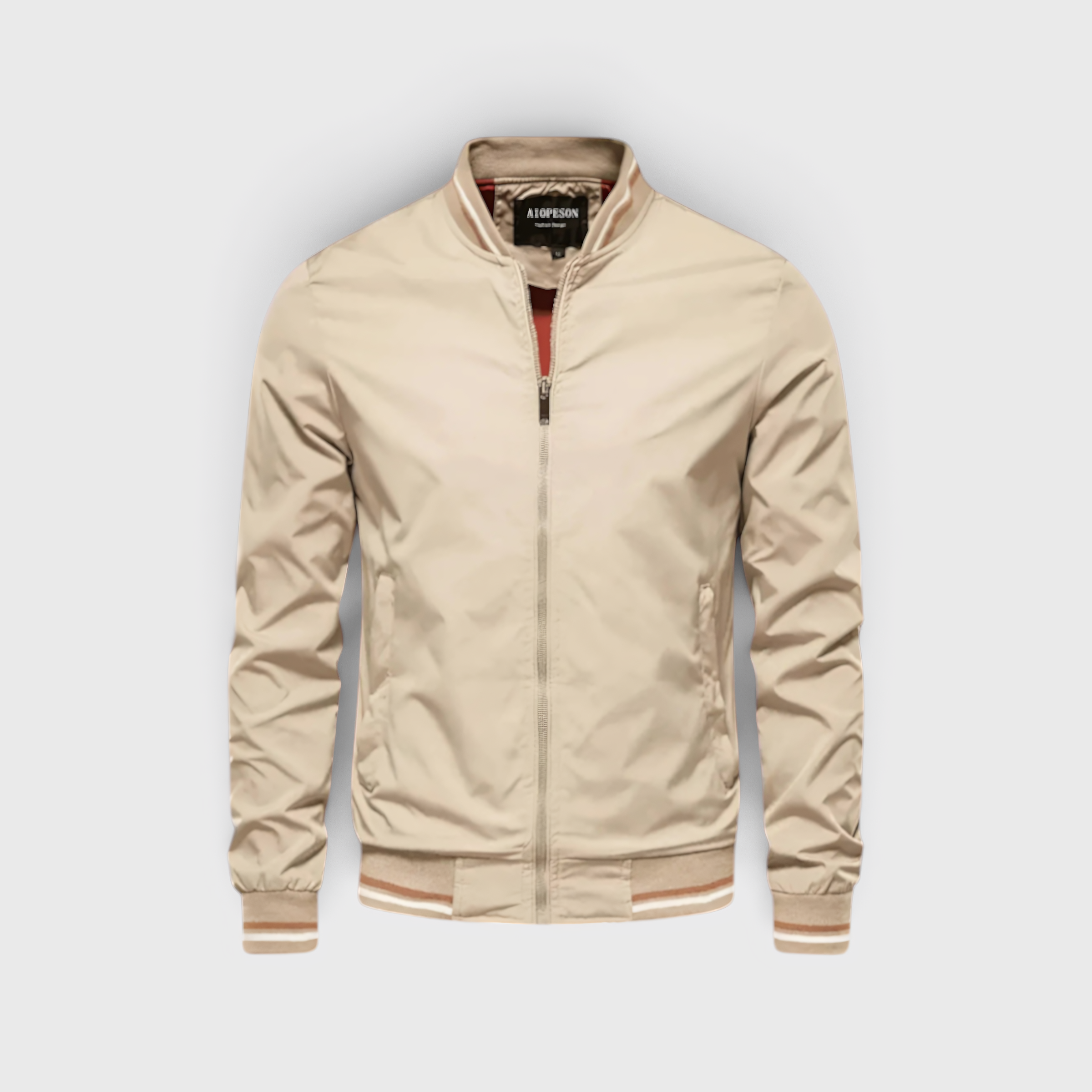Mænds Bomberjakke - Afslappet, Vandafvisende med Høj Krave - Beige - AS - Mens - Bomber Jacket - {{ product_tags }