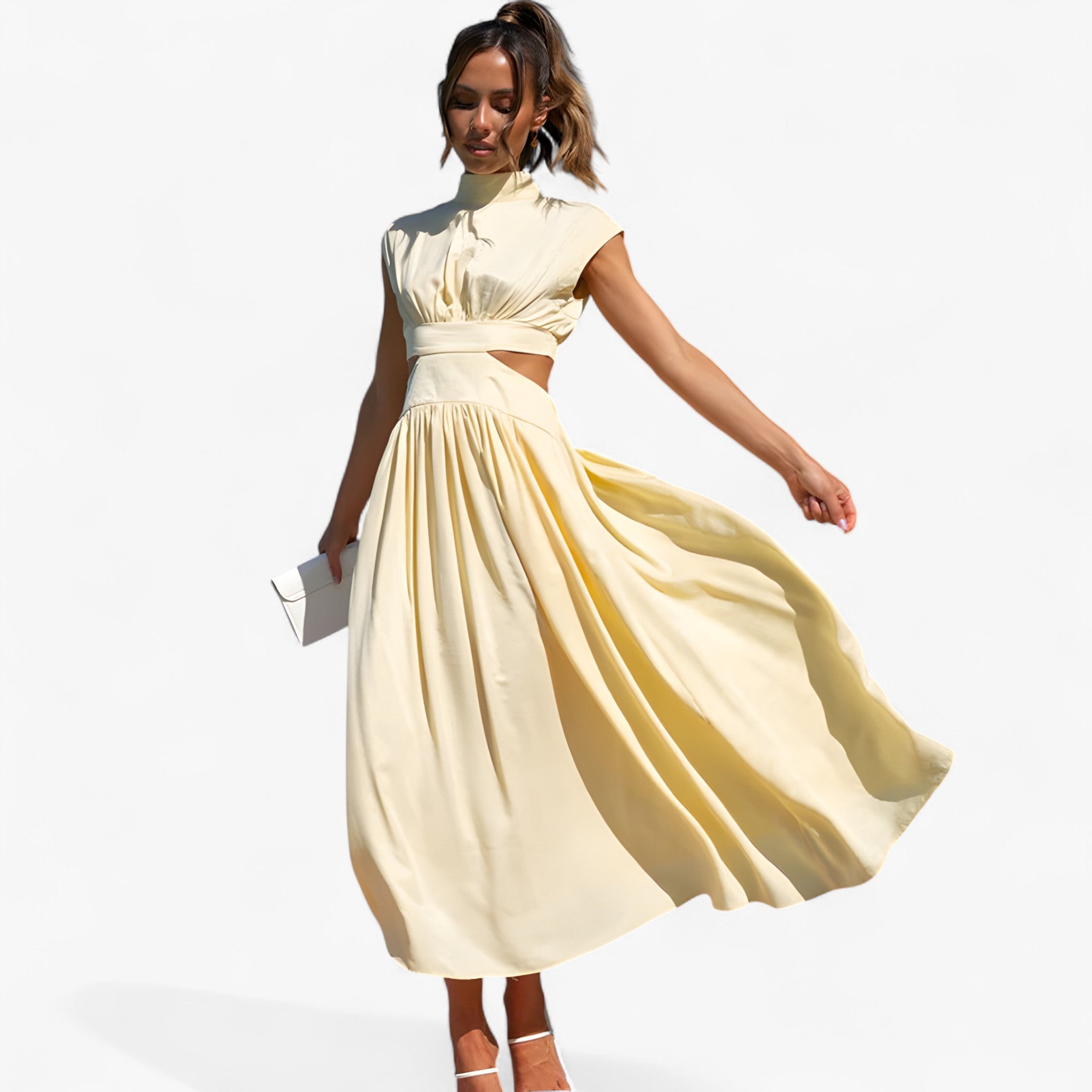 Elena | Elegant kjole med høj hals - Gul - women's fashion - {{ product_tags }