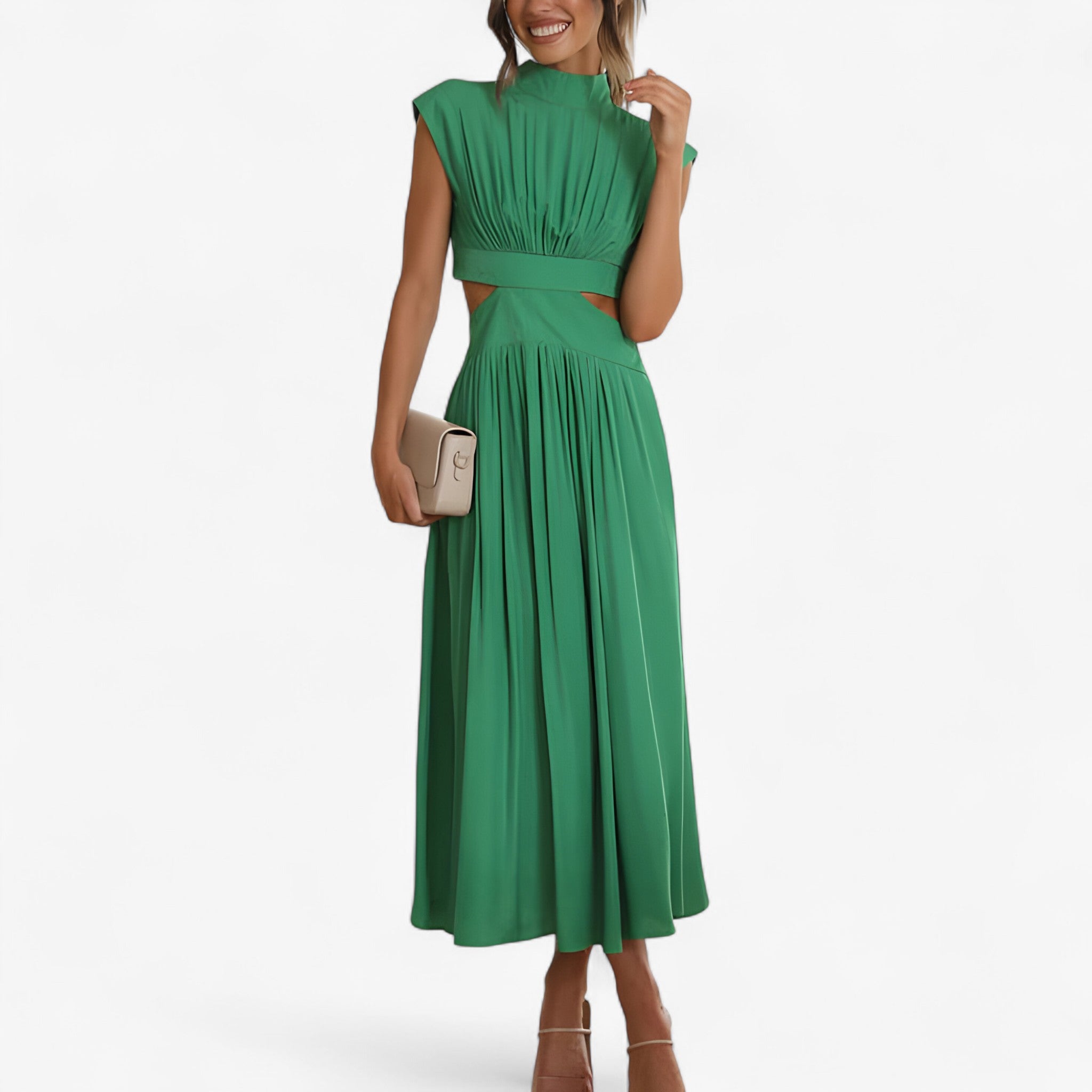 Elena | Elegant kjole med høj hals - Grøn - women's fashion - {{ product_tags }